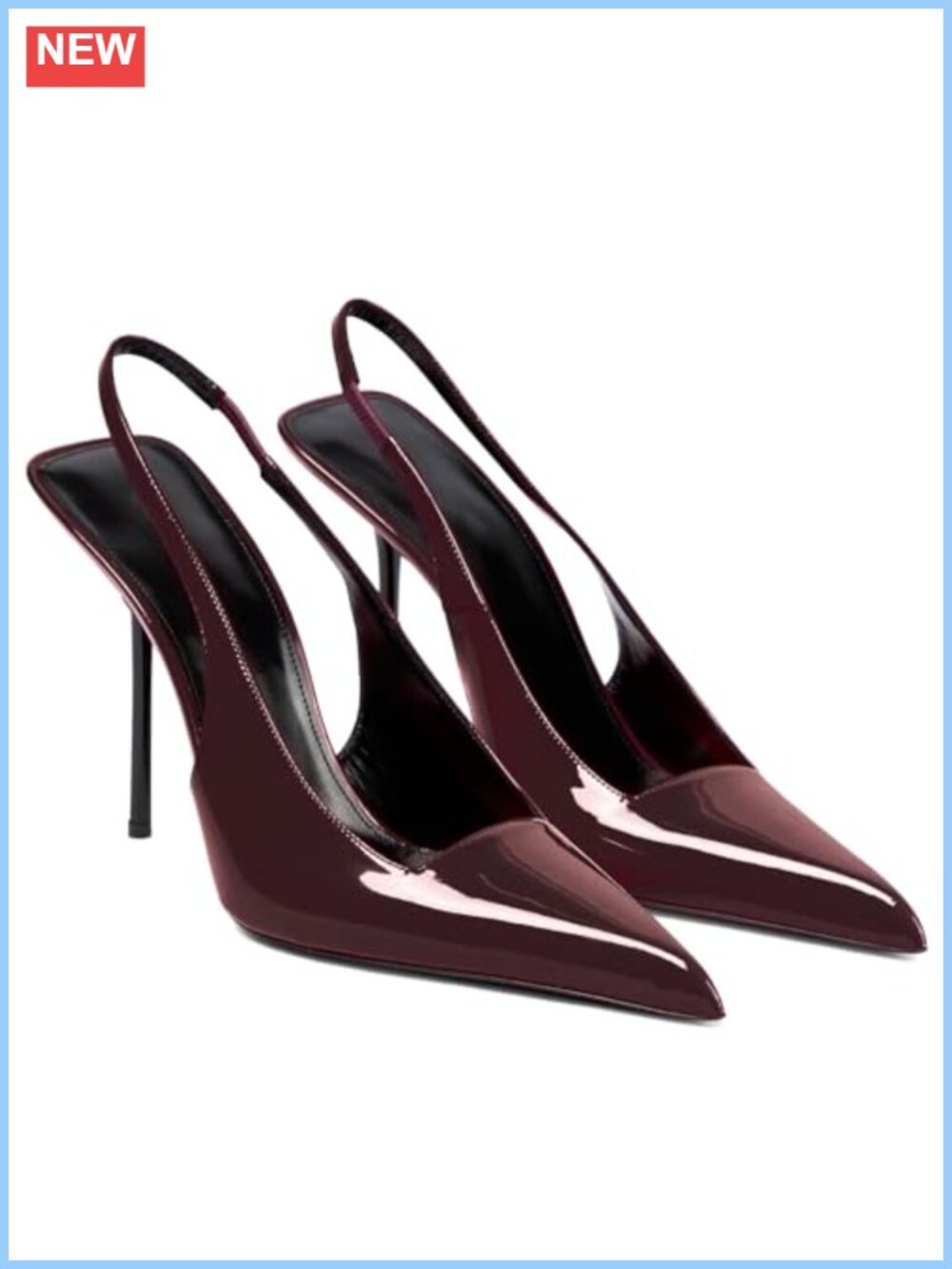 Patent Leather Pointed Toe Slingback Pumps 4.13" Heel Slip On Women's Shoes